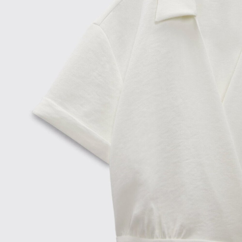 ZARA WHITE WRAP V NECK SHORT SLEEVE DRESS - Picture 9 of 9